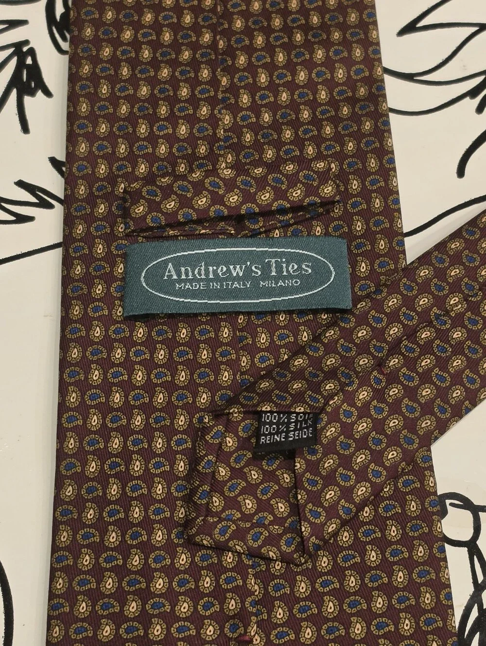 Andrew's Ties Milano Silk Tie Burgundy Gold Paisley Made in Italy 61